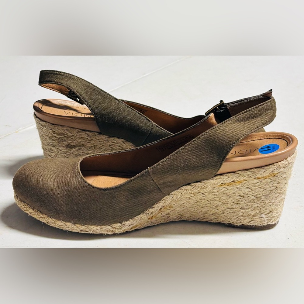Vionic Coralina Size 11 Olive Espadrille Wedge Heel Slingback Sandal Casual Work - Picture 6 of 8